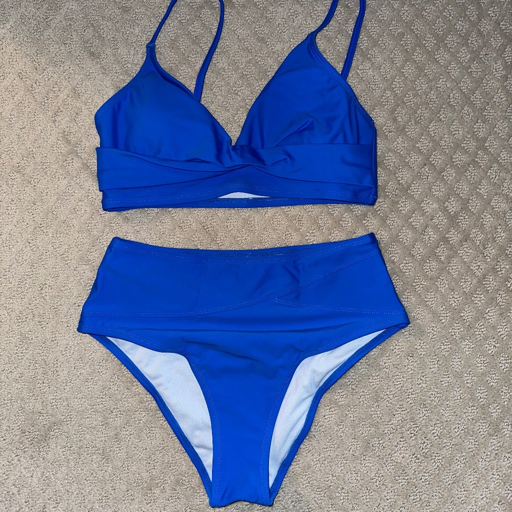 CUPSHE Royal Blue High Waisted Bikini Set